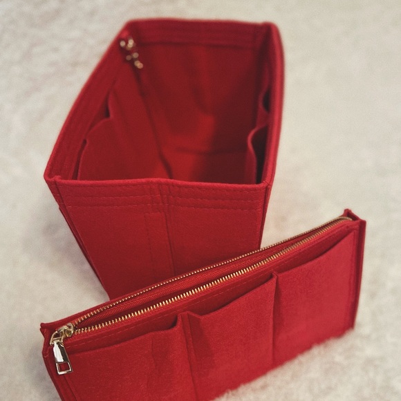 Beautiful bag insert organizer red felt for Neverfull mm GM speedy tote purse - Picture 2 of 3